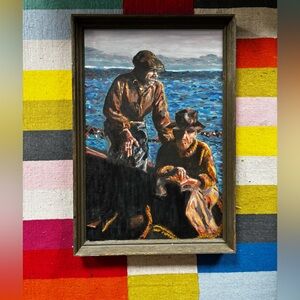 Framed Nautical Art with Blue and Brown Tones